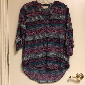 🦓3/$12 Pink Rose 3/4 Length Blouse V-Neck